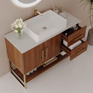 English Elm 36 Inch Freestanding Bathroom Vanity Set with Ceramic Vessel Sink and Gold Steel Base W3136S00129