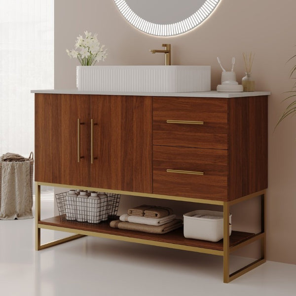 English Elm 36 Inch Freestanding Bathroom Vanity Set with Ceramic Vessel Sink and Gold Steel Base W3136S00129