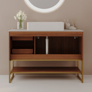 English Elm 36 Inch Freestanding Bathroom Vanity Set with Ceramic Vessel Sink and Gold Steel Base W3136S00129