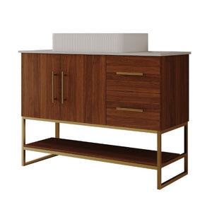 English Elm 36 Inch Freestanding Bathroom Vanity Set with Ceramic Vessel Sink and Gold Steel Base W3136S00129