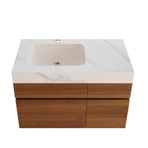 English Elm 36 Inch Floating Bathroom Vanity Solid Wood Cabinet with Sintered Stone Integrated Basin W3136S00130
