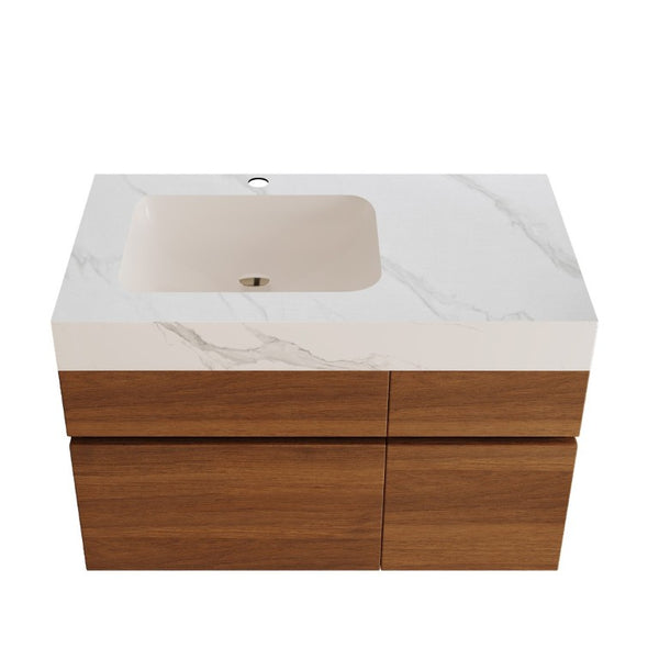 English Elm 36 Inch Floating Bathroom Vanity Solid Wood Cabinet with Sintered Stone Integrated Basin W3136S00130