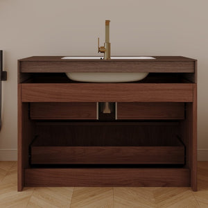 English Elm 30 Inch Floating Bathroom Vanity with Sintered Stone Basin and Soft Close Drawers Brown, Walnut W3136S00133