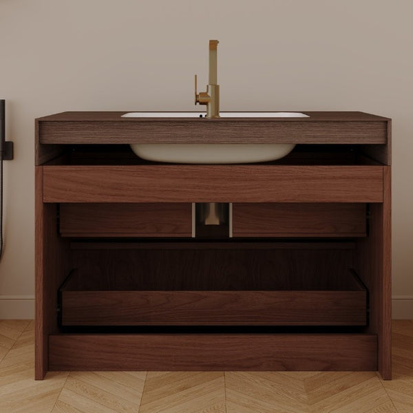 English Elm 30 Inch Floating Bathroom Vanity with Sintered Stone Basin and Soft Close Drawers Brown, Walnut W3136S00133