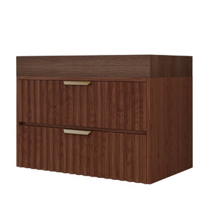 English Elm 30 Inch Floating Bathroom Vanity with Sintered Stone Basin and Soft Close Drawers Brown, Walnut W3136S00133