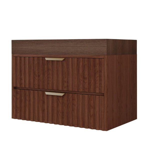 English Elm 30 Inch Floating Bathroom Vanity with Sintered Stone Basin and Soft Close Drawers Brown, Walnut W3136S00133