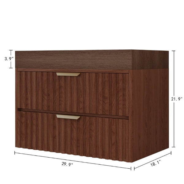 English Elm 30 Inch Floating Bathroom Vanity with Sintered Stone Basin and Soft Close Drawers Brown, Walnut W3136S00133