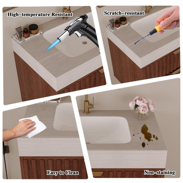 English Elm 30 Inch Floating Bathroom Vanity with Sintered Stone Basin and Soft Close Drawers Stone Gray, Walnut W3136S00134