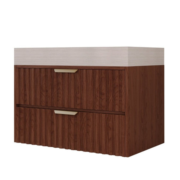 English Elm 30 Inch Floating Bathroom Vanity with Sintered Stone Basin and Soft Close Drawers Stone Gray, Walnut W3136S00134