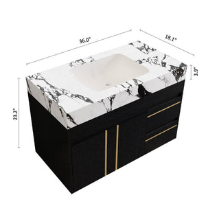 English Elm 36 Inch Floating Bathroom Vanity with Sintered Stone Top and Integrated Ceramic Sink W3136S00135