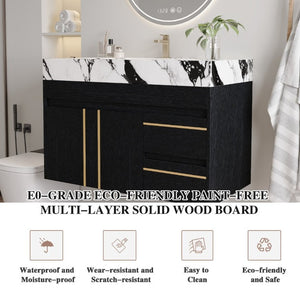 English Elm 36 Inch Floating Bathroom Vanity with Sintered Stone Top and Integrated Ceramic Sink W3136S00135