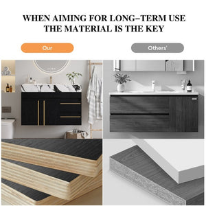 English Elm 36 Inch Floating Bathroom Vanity with Sintered Stone Top and Integrated Ceramic Sink W3136S00135