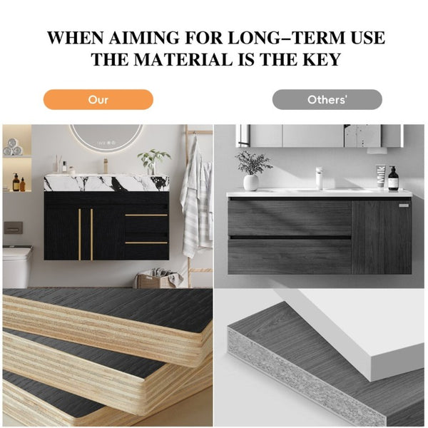 English Elm 36 Inch Floating Bathroom Vanity with Sintered Stone Top and Integrated Ceramic Sink W3136S00135