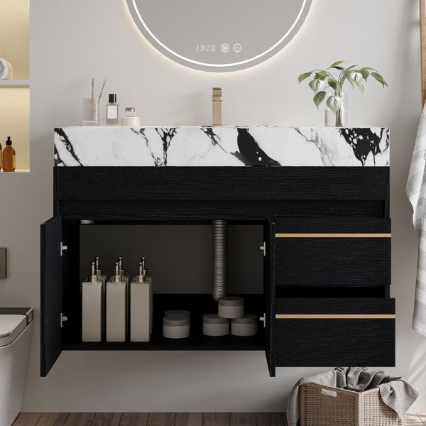 English Elm 36 Inch Floating Bathroom Vanity with Sintered Stone Top and Integrated Ceramic Sink W3136S00135