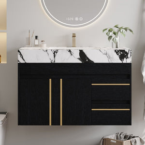 English Elm 36 Inch Floating Bathroom Vanity with Sintered Stone Top and Integrated Ceramic Sink W3136S00135