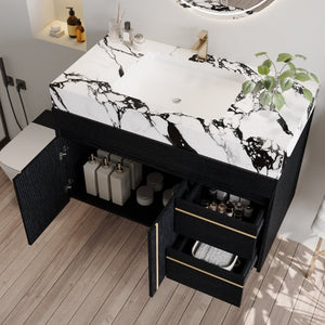 English Elm 36 Inch Floating Bathroom Vanity with Sintered Stone Top and Integrated Ceramic Sink W3136S00135
