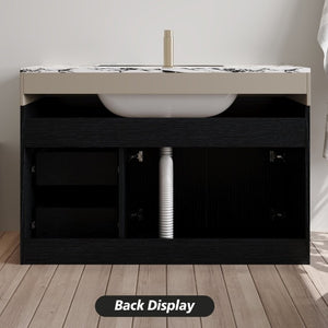 English Elm 36 Inch Floating Bathroom Vanity with Sintered Stone Top and Integrated Ceramic Sink W3136S00135