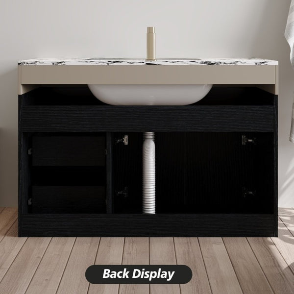 English Elm 36 Inch Floating Bathroom Vanity with Sintered Stone Top and Integrated Ceramic Sink W3136S00135