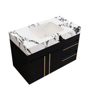 English Elm 36 Inch Floating Bathroom Vanity with Sintered Stone Top and Integrated Ceramic Sink W3136S00135