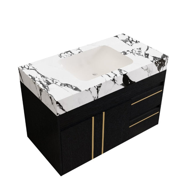 English Elm 36 Inch Floating Bathroom Vanity with Sintered Stone Top and Integrated Ceramic Sink W3136S00135