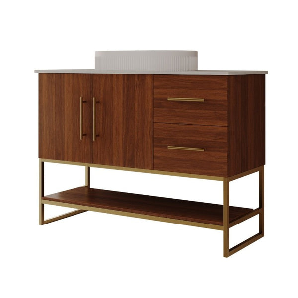 English Elm 36 Inch Freestanding Bathroom Vanity with Ceramic Vessel Sink and Brushed Gold Base Walnut / Gold + White W3136S00136