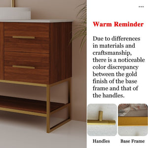 English Elm 36 Inch Freestanding Bathroom Vanity with Ceramic Vessel Sink and Brushed Gold Base Walnut / Gold + White W3136S00136