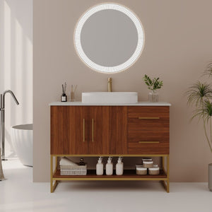 English Elm 36 Inch Freestanding Bathroom Vanity with Ceramic Vessel Sink and Brushed Gold Base Walnut / Gold + White W3136S00136