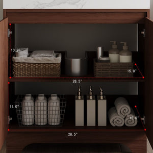 English Elm 30 Inch Freestanding Bathroom Vanity with Sintered Stone Top and Integrated Ceramic Sink Walnut / White - A W3136S00137