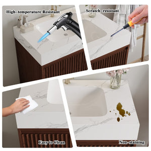 English Elm 30 Inch Freestanding Bathroom Vanity with Sintered Stone Top and Integrated Ceramic Sink Walnut / White - A W3136S00137