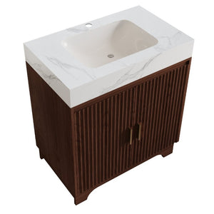 English Elm 30 Inch Freestanding Bathroom Vanity with Sintered Stone Top and Integrated Ceramic Sink Walnut / White - A W3136S00137