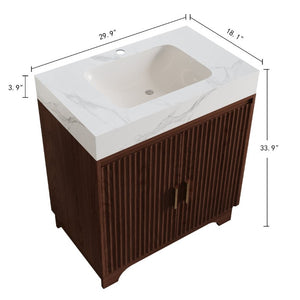 English Elm 30 Inch Freestanding Bathroom Vanity with Sintered Stone Top and Integrated Ceramic Sink Walnut / White - A W3136S00137