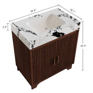 English Elm 30 Inch Freestanding Bathroom Vanity with Sintered Stone Top and Integrated Ceramic Sink Walnut / White - B W3136S00138