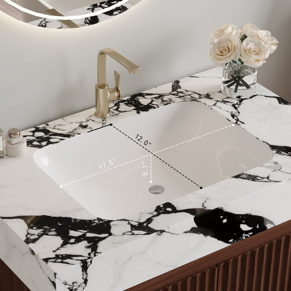 English Elm 30 Inch Freestanding Bathroom Vanity with Sintered Stone Top and Integrated Ceramic Sink Walnut / White - B W3136S00138