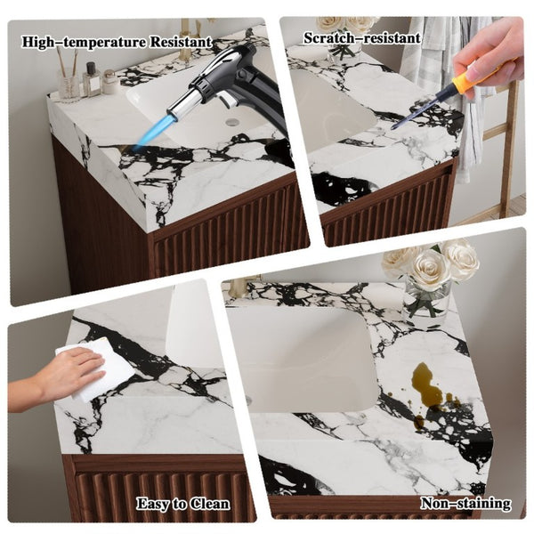 English Elm 30 Inch Freestanding Bathroom Vanity with Sintered Stone Top and Integrated Ceramic Sink Walnut / White - B W3136S00138