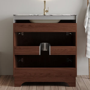 English Elm 30 Inch Freestanding Bathroom Vanity with Sintered Stone Top and Integrated Ceramic Sink Walnut / White - B W3136S00138