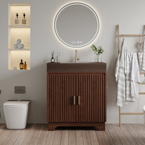 English Elm 30 Inch Freestanding Bathroom Vanity with Sintered Stone Top and Integrated Ceramic Sink Brown / Walnut W3136S00139