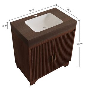English Elm 30 Inch Freestanding Bathroom Vanity with Sintered Stone Top and Integrated Ceramic Sink Brown / Walnut W3136S00139