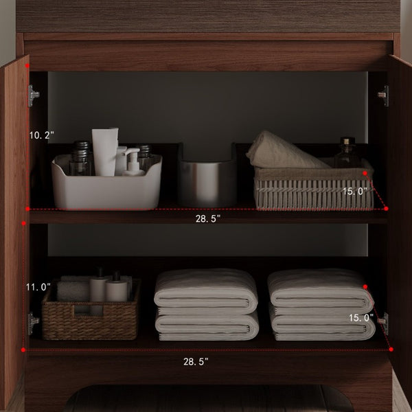 English Elm 30 Inch Freestanding Bathroom Vanity with Sintered Stone Top and Integrated Ceramic Sink Brown / Walnut W3136S00139