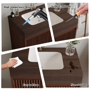 English Elm 30 Inch Freestanding Bathroom Vanity with Sintered Stone Top and Integrated Ceramic Sink Brown / Walnut W3136S00139