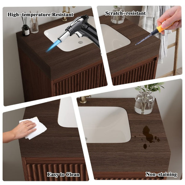 English Elm 30 Inch Freestanding Bathroom Vanity with Sintered Stone Top and Integrated Ceramic Sink Brown / Walnut W3136S00139