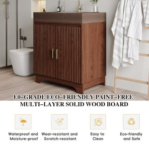 English Elm 30 Inch Freestanding Bathroom Vanity with Sintered Stone Top and Integrated Ceramic Sink Brown / Walnut W3136S00139