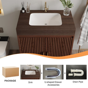 English Elm 30 Inch Freestanding Bathroom Vanity with Sintered Stone Top and Integrated Ceramic Sink Brown / Walnut W3136S00139
