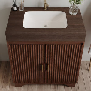 English Elm 30 Inch Freestanding Bathroom Vanity with Sintered Stone Top and Integrated Ceramic Sink Brown / Walnut W3136S00139