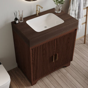 English Elm 30 Inch Freestanding Bathroom Vanity with Sintered Stone Top and Integrated Ceramic Sink Brown / Walnut W3136S00139