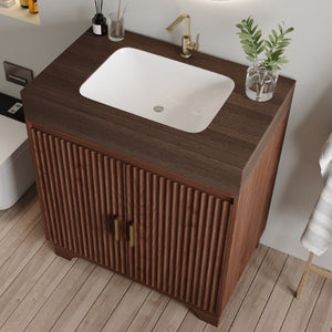 English Elm 30 Inch Freestanding Bathroom Vanity with Sintered Stone Top and Integrated Ceramic Sink Brown / Walnut W3136S00139
