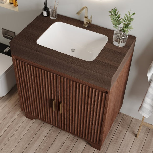 English Elm 30 Inch Freestanding Bathroom Vanity with Sintered Stone Top and Integrated Ceramic Sink Brown / Walnut W3136S00139