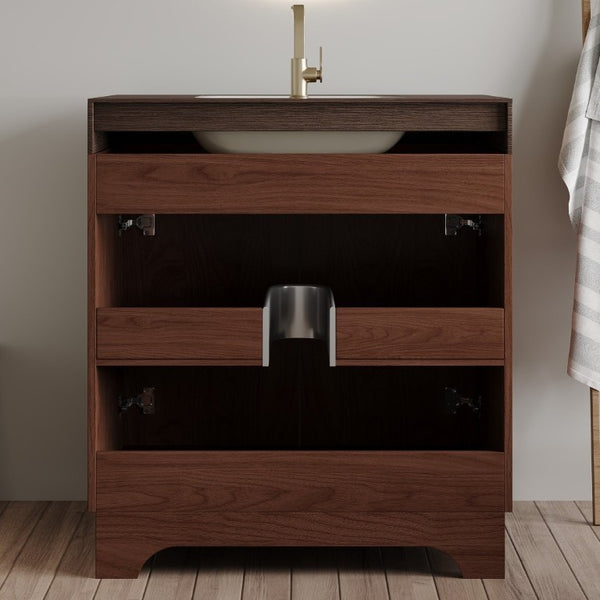 English Elm 30 Inch Freestanding Bathroom Vanity with Sintered Stone Top and Integrated Ceramic Sink Brown / Walnut W3136S00139