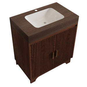 English Elm 30 Inch Freestanding Bathroom Vanity with Sintered Stone Top and Integrated Ceramic Sink Brown / Walnut W3136S00139
