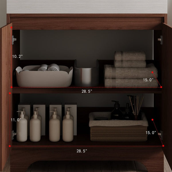 English Elm 30 Inch Freestanding Bathroom Vanity with Sintered Stone Top and Integrated Ceramic Sink Brown / Stone Gray W3136S00140