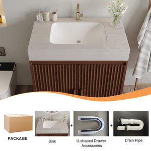 English Elm 30 Inch Freestanding Bathroom Vanity with Sintered Stone Top and Integrated Ceramic Sink Brown / Stone Gray W3136S00140